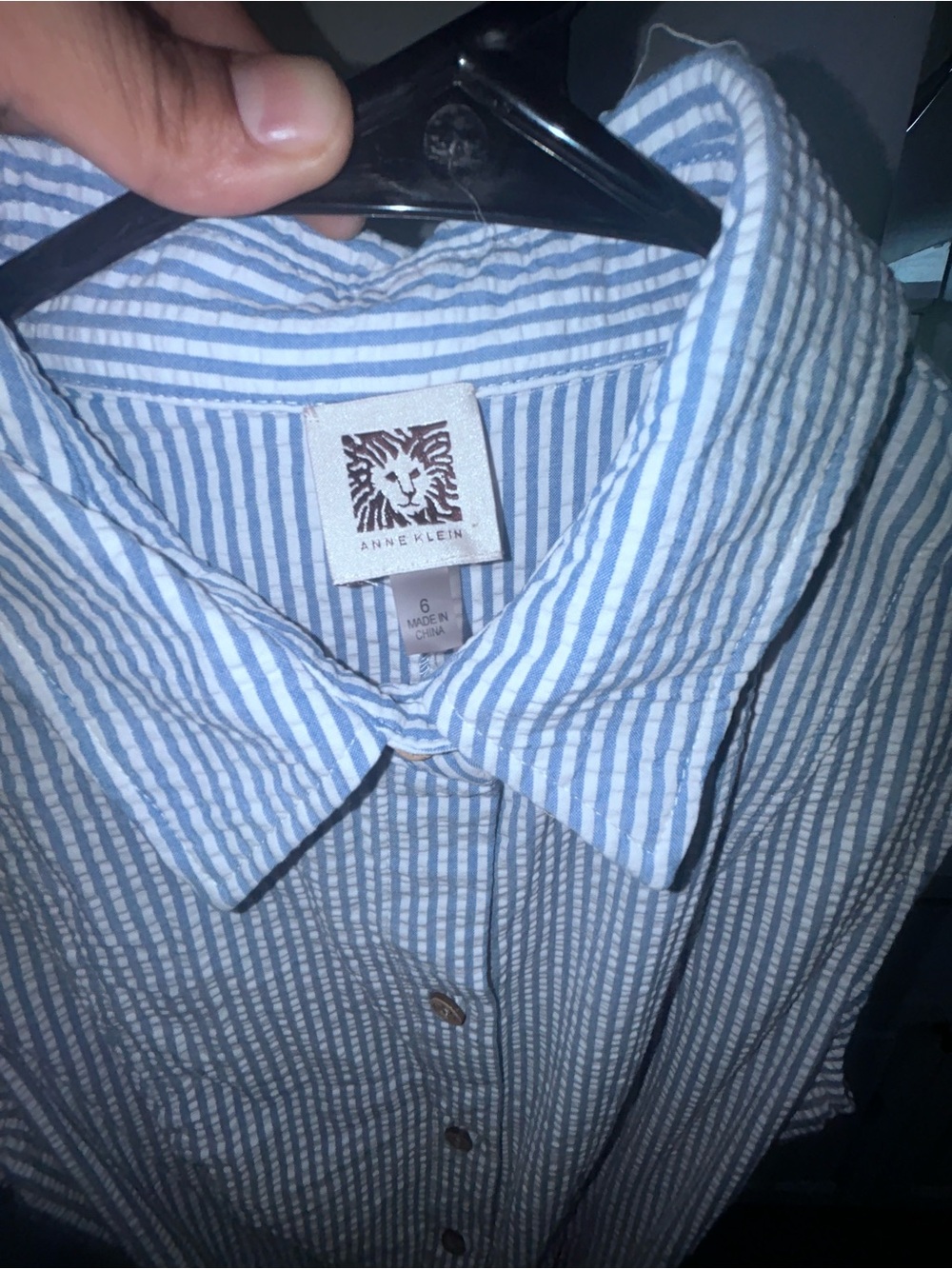 Anne Klein Light Blue and White Striped Button-Down Shirt